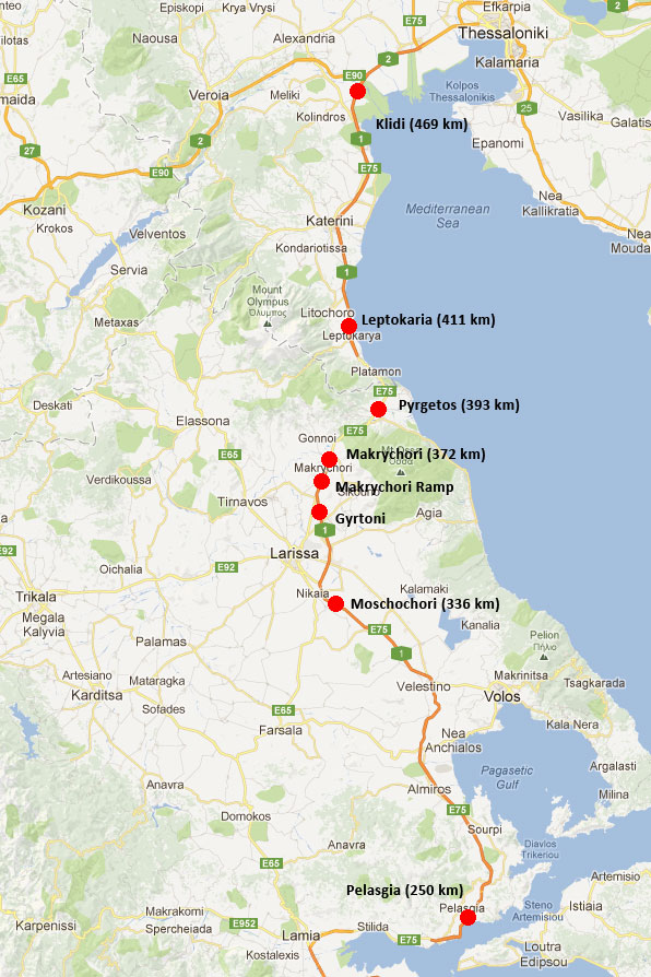 Карта автомагистрали Aegean в Греции